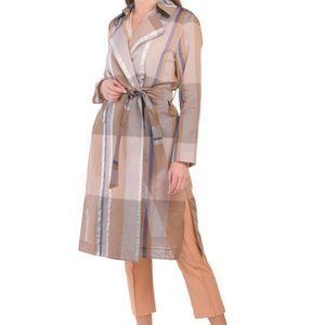 Lafayette 148 $700 Silk Cotton Organza Evangelina Plaid Trench Coat L